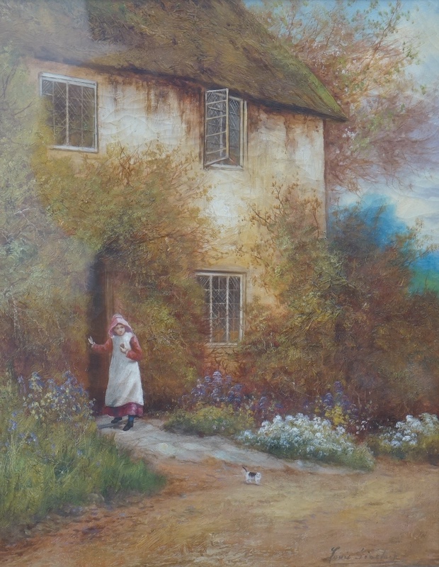 Louis Sinclair (19th. C), oil on canvas, Girl before a cottage, signed, 49 x 37cm, ornate gilt frame. Condition - fair